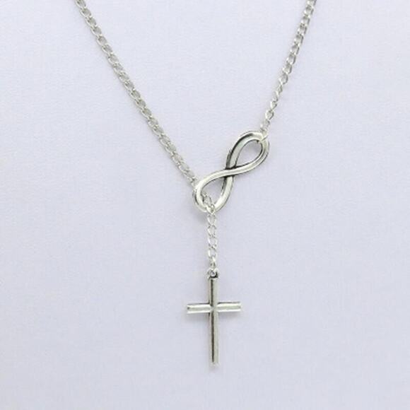 Silver Chain Cross Necklace Clavicle Retro Goth Classic Chic Boho - Picture 4 of 5
